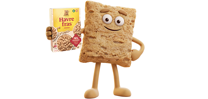 Frasse håller ett paket med Havrefras