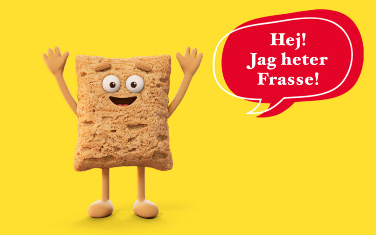 Havrefras maskot Frasse med pratbubbla.